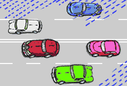 You are driving in busy traffic in an 80 km/h zone. It begins to rain lightly. What should you do?