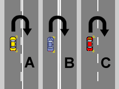 Which vehicle is making a legal 'U' turn?