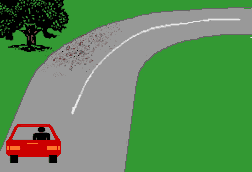 You drive up to a corner where you see some loose gravel on the road. You should -