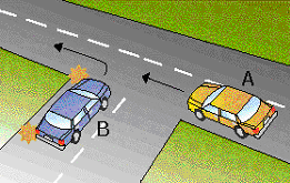 You are in car A and are going straight ahead through the intersection. Who should give way?