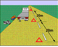 The vehicle in the diagram is over 12 tonnes GVM and has broken down on a country road where the speed limit exceeds 80km/h, has the driver placed the warning signs correctly?