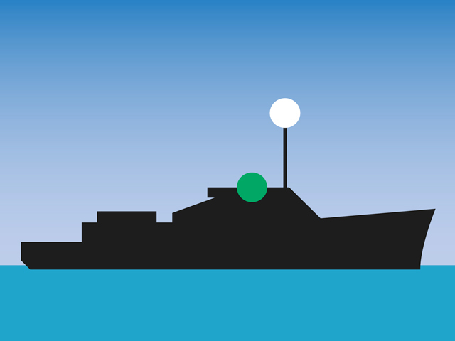 You are driving a powered vessel at night when you see another vessel in front and to your left, displaying green and white navigation lights. Who should give way?