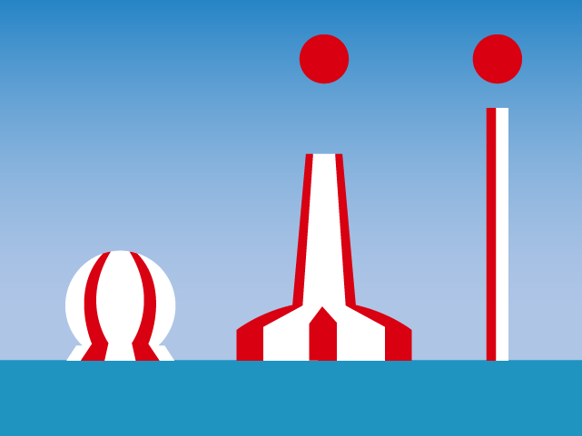 Where might you see a red and white striped safe water mark?