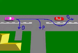 紫车的驾驶人能够合法做图中的哪一个动作？