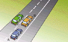 You are in car marked A. You wish to overtake car marked B. You should -