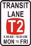 You are approaching the start of a T2 transit lane. You are the only person in the car. You want to turn left at the next intersection 200 metres away. Can you travel in the transit lane at this point?
