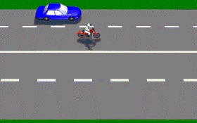 You are riding the motorcycle shown, what would you need to do to be able to see the car?