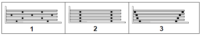 Which diagram shows the correct dunnage position for long rigid loads such as steel pipes?