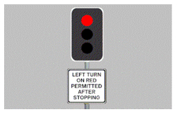 What may you do at an intersection with traffic lights at which this sign is displayed?