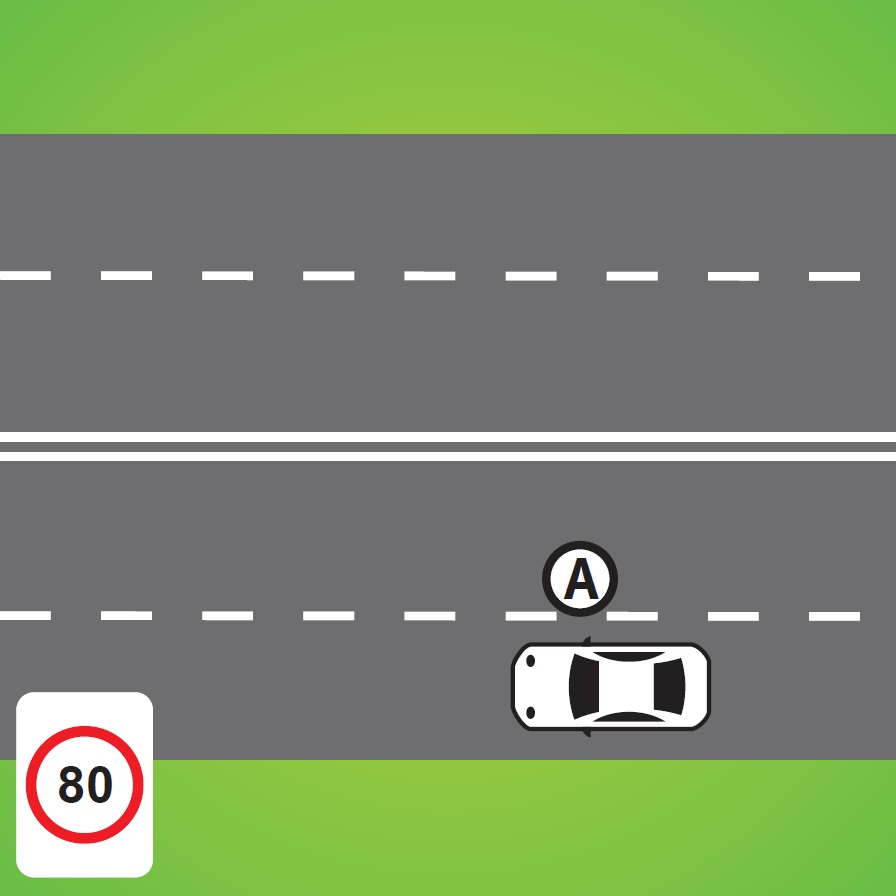 You are driving vehicle A along a multi-lane road and the speed limit is 80 km/h or less, which lane or lanes can you travel in?