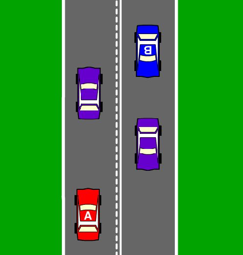 Which car(s) can cross the lines to overtake (when it's safe?)