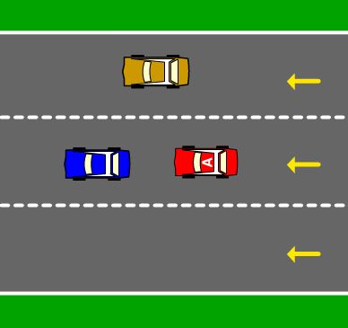 You are driving Car A.  You want to move to the right hand lane.  You must