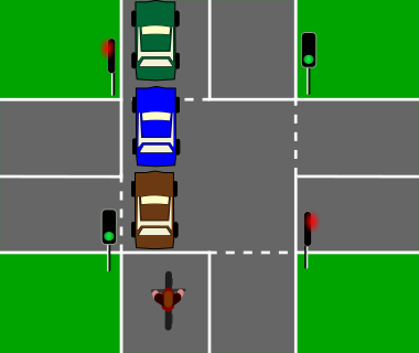 You are riding the motorcycle and standing stationary at a traffic light controlled intersection on a single-lane road. Can you lane filter?