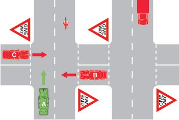 You are driving vehicle A. You must give way to