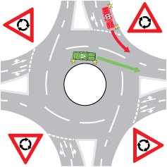 You are driving vehicle A. What is the safest way to leave the roundabout?