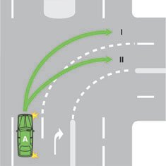 You are driving vehicle A. Which path must your vehicle take?