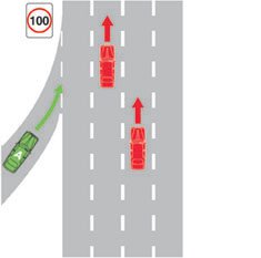 You are driving vehicle A. What should you do as you enter the freeway?
