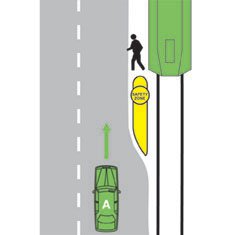 What should vehicle A do as it approaches the tram stopped at a safety zone?