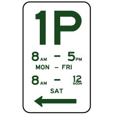When are you allowed to park for longer than one hour to the left of this sign?