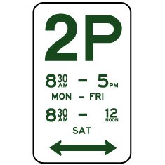 When are you allowed to park for three hours on either side of this sign?