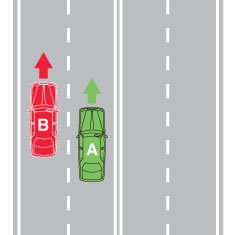 You are driving vehicle A. The speed limit on this road is 100 km/h. When are you allowed to drive in this lane?