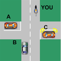In the diagram which vehicle would proceed last?