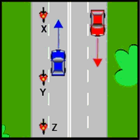 Which motorcycle is in the car driver's blind spot?