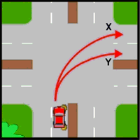 Which is the correct path for the vehicle to take when turning into a two lane road?